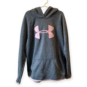 Under Armour, kids sweater, grey - pink with embellished hood, size youth large